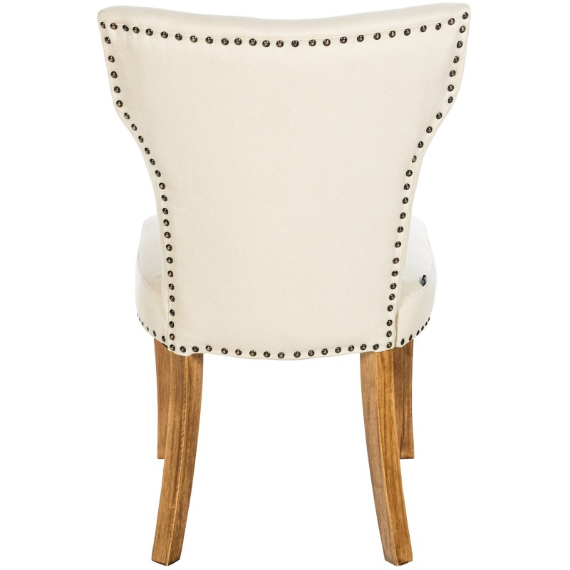 Silla de comedor Zadar, tapizada en tela color crema claro antigua.