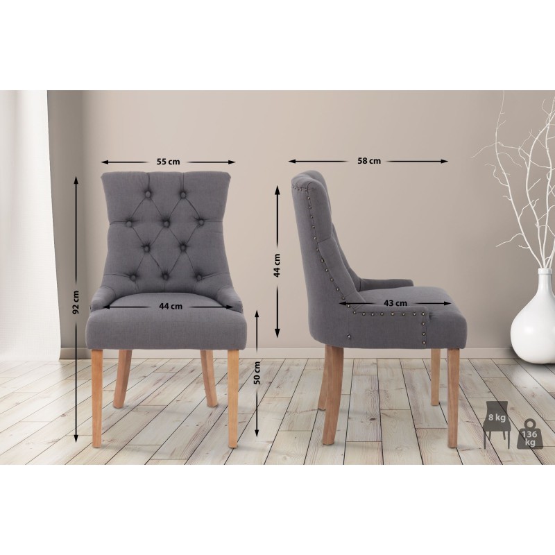 Juego de 2 sillas de comedor Aberdeen, tapizadas en tela gris oscuro envejecida clara