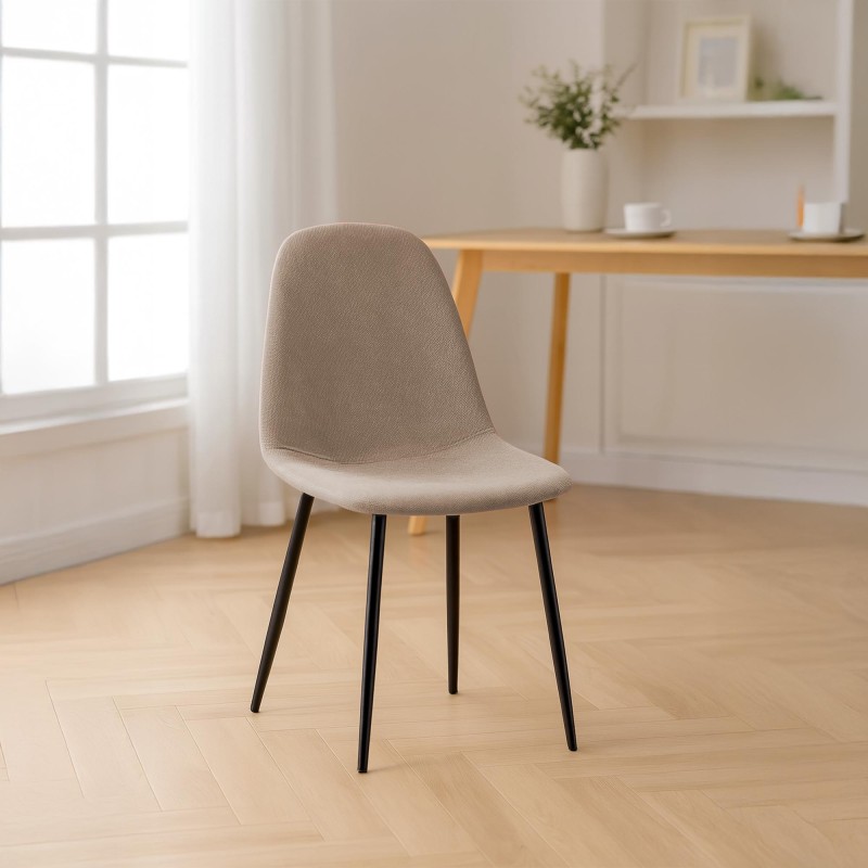 Silla de comedor Napier, tapizada en tela color crema