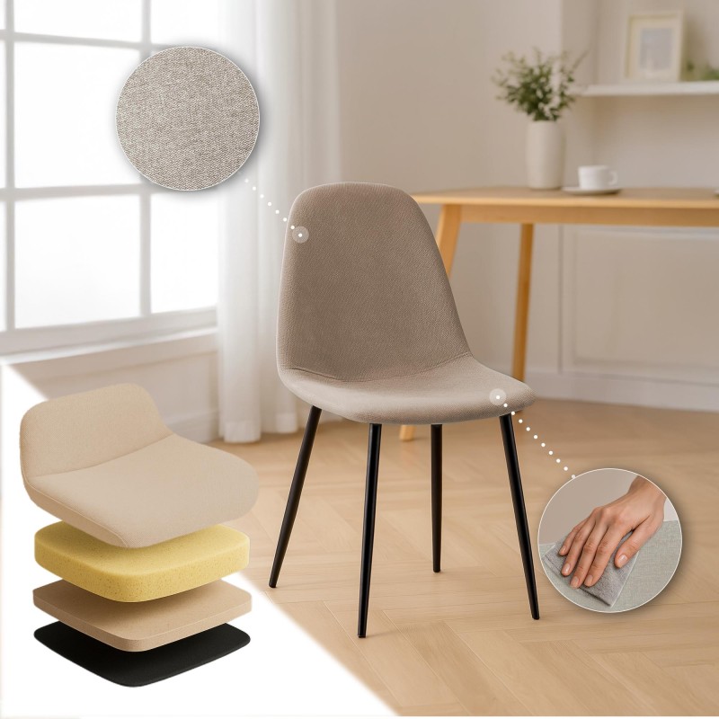 Silla de comedor Napier, tapizada en tela color crema