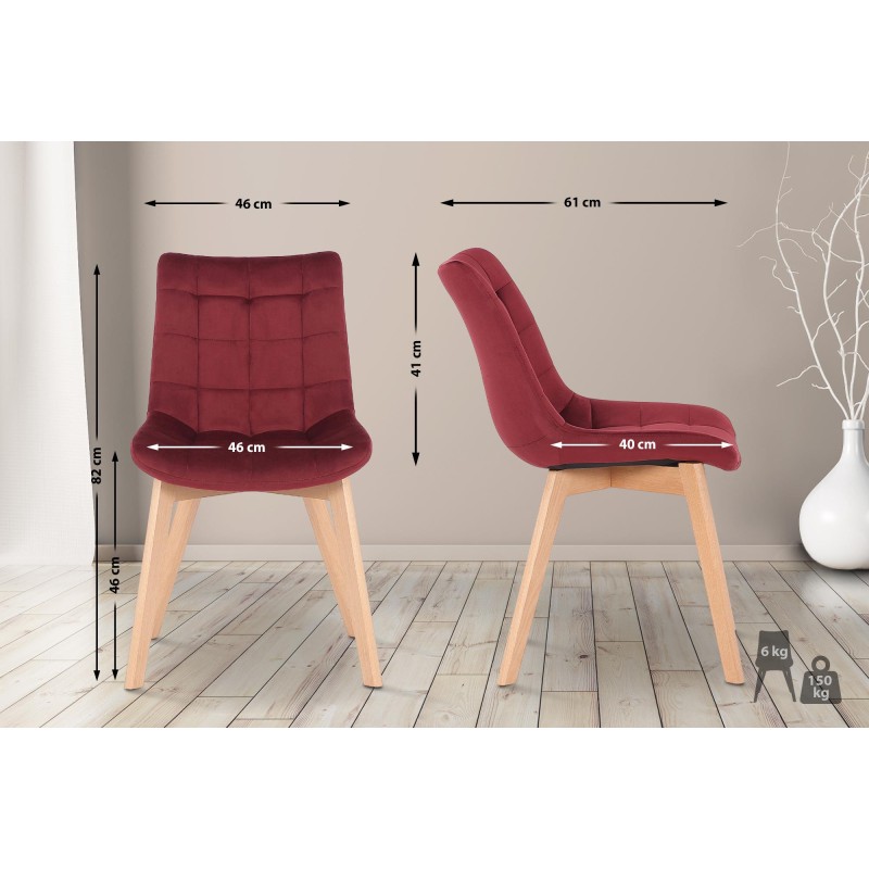 Silla de comedor Passaic en terciopelo rojo