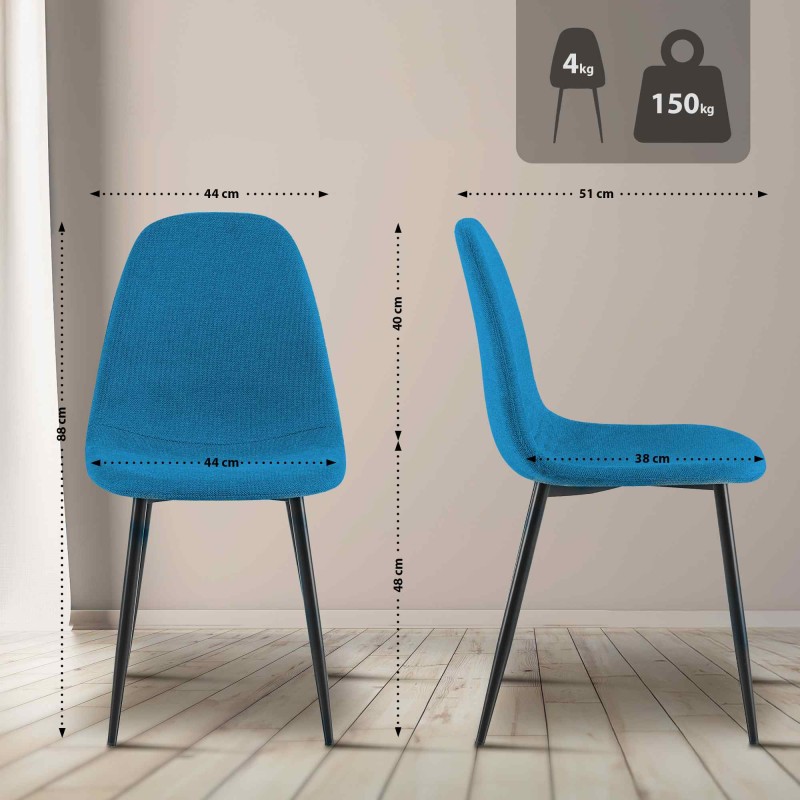 Juego de 4 sillas de comedor Napier en tela azul