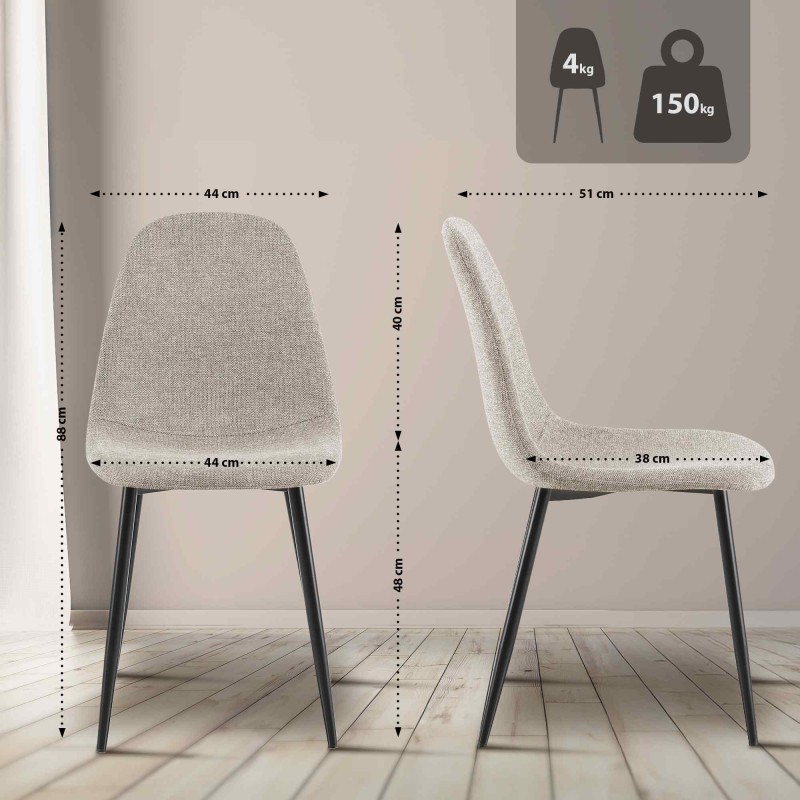 Juego de 4 sillas de comedor Napier en tela color crema