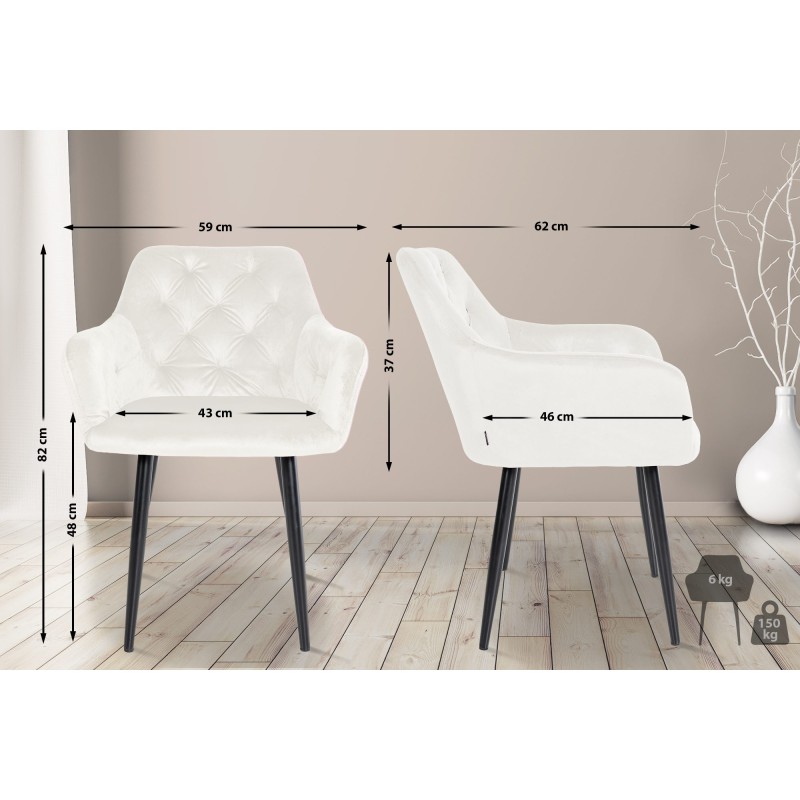 Silla de comedor Stanley, terciopelo, color crema