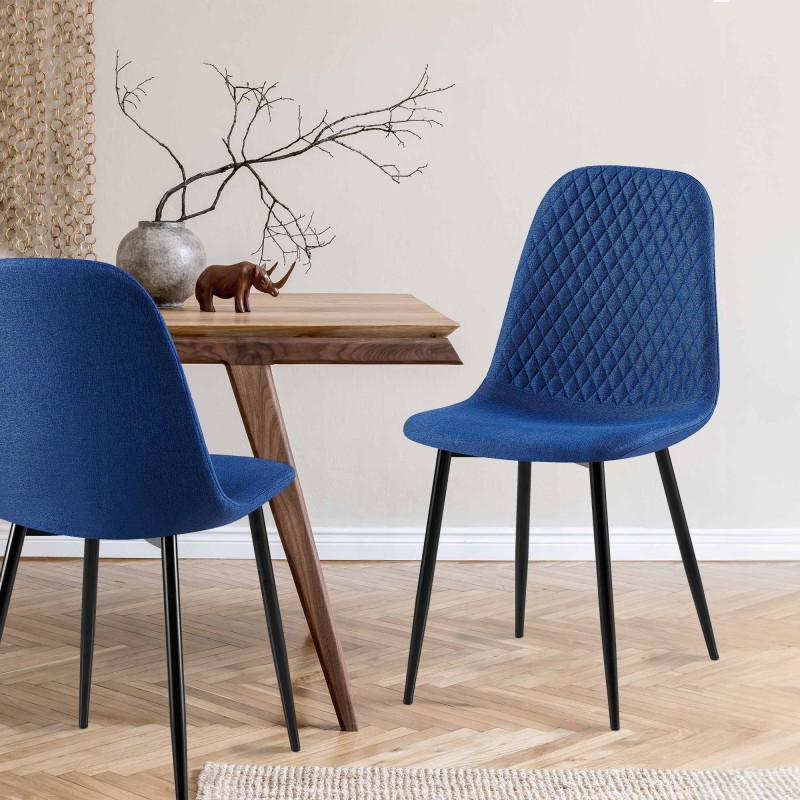 Juego de 4 sillas Giverny, tapizadas en tela, azules