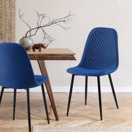 Juego de 4 sillas Giverny, tapizadas en tela, azules