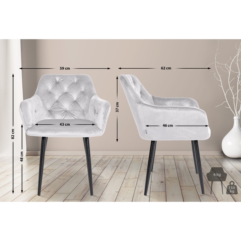 Silla de comedor Stanley, terciopelo gris