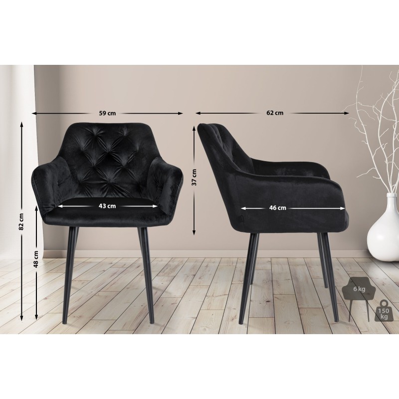 Silla de comedor Stanley, terciopelo, negra