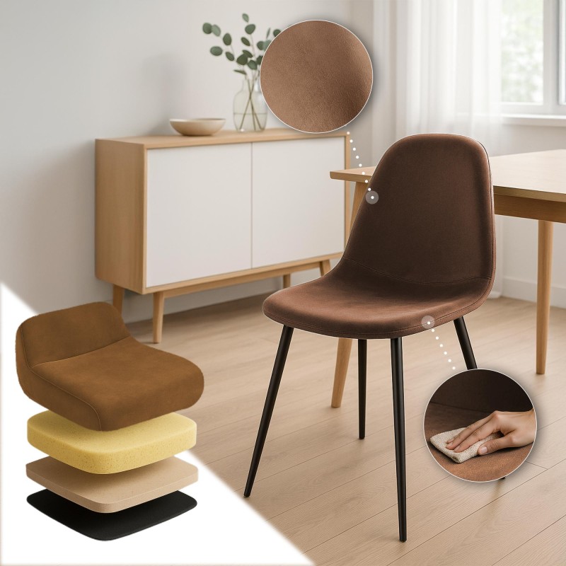 Silla de comedor Napier, terciopelo, marrón