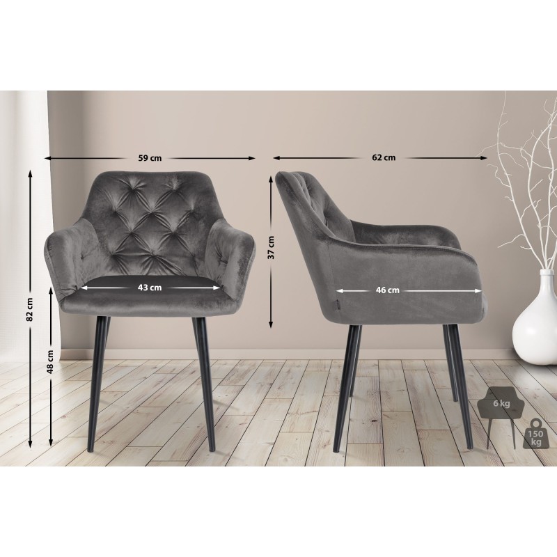 Silla de comedor Stanley, terciopelo, gris oscuro