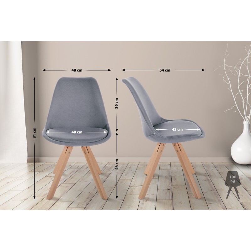 Silla Sofía, tela cuadrada, gris claro