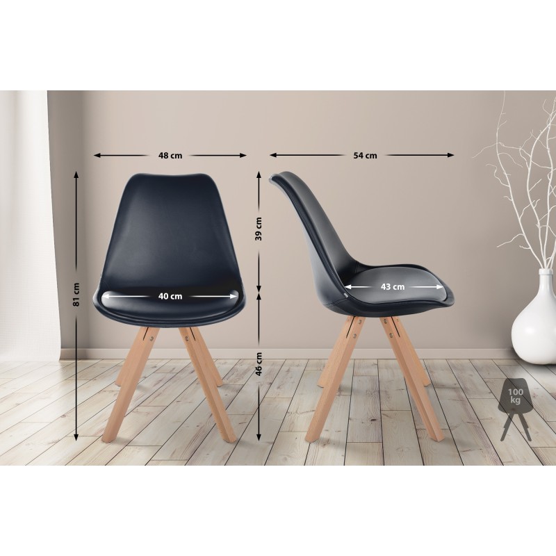 Sillón Sofía, piel sintética, cuadrado, negro