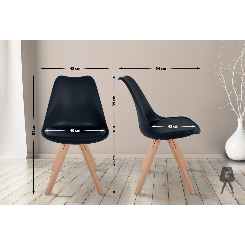 Silla Sofía, de plástico, cuadrada, negra