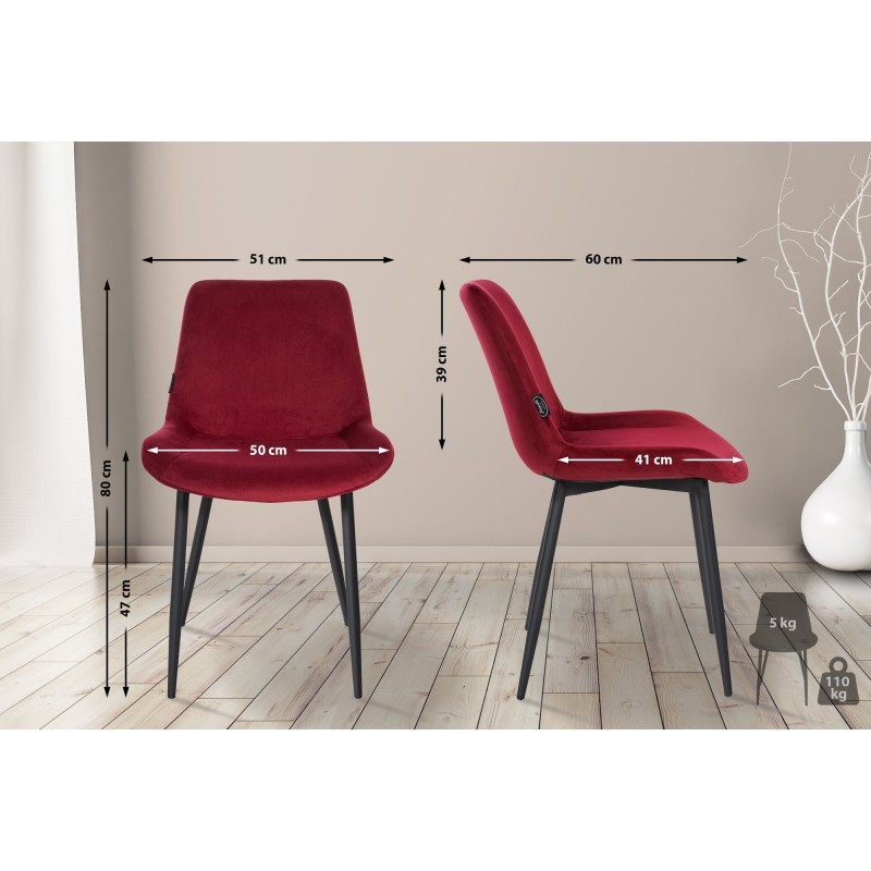 Silla de comedor Victoria, terciopelo, roja