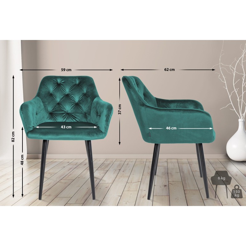 Silla de comedor Stanley, terciopelo verde oscuro