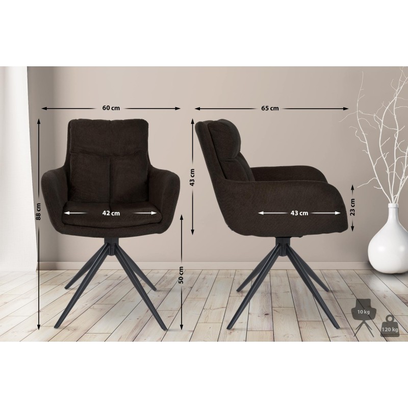 Silla de comedor Vilas, tapizada en tela marrón.