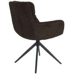 Silla de comedor Vilas, tapizada en tela marrón.