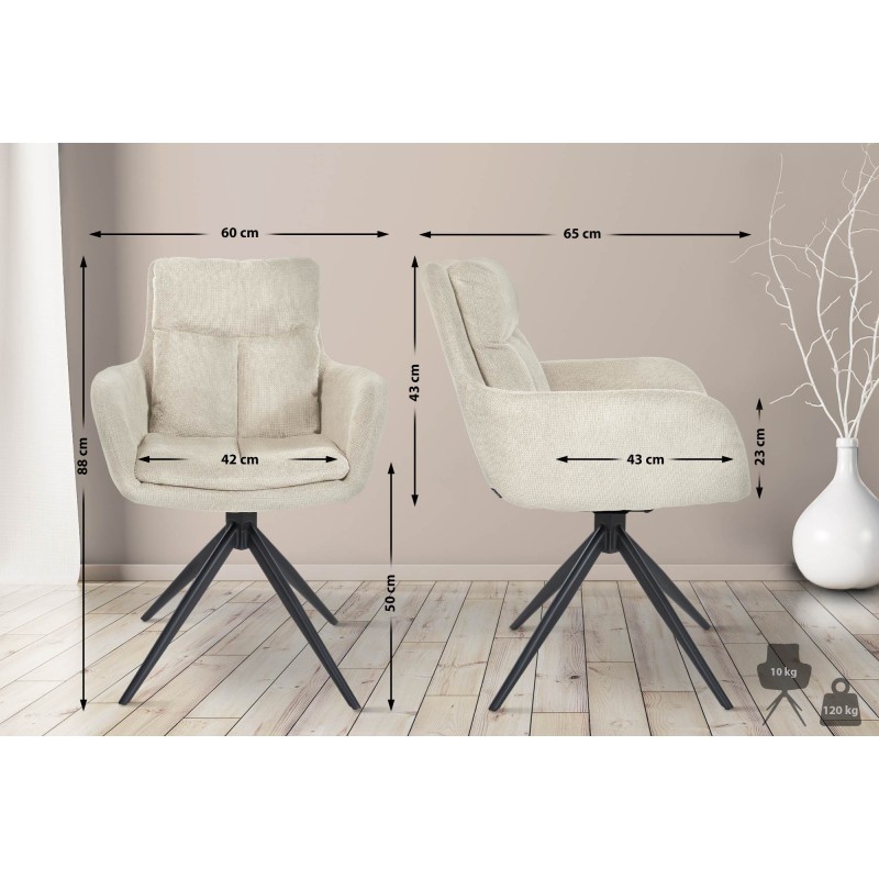 Silla de comedor Vilas, tapizada en tela color crema