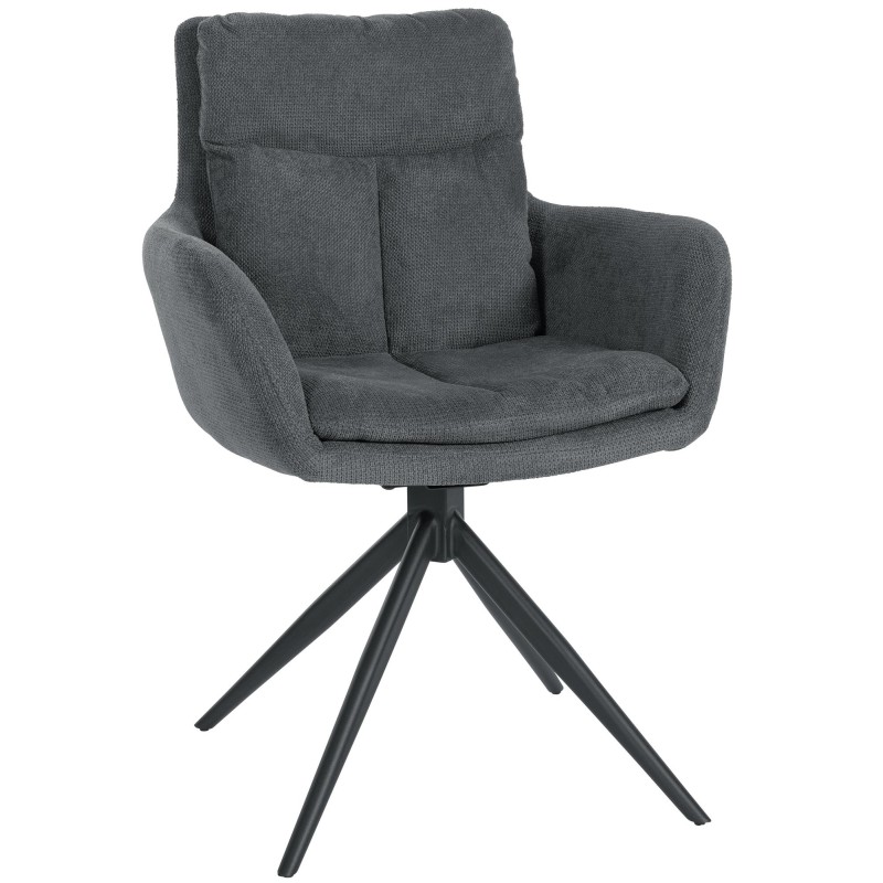 Silla de comedor Vilas, tapizada en tela gris oscuro.