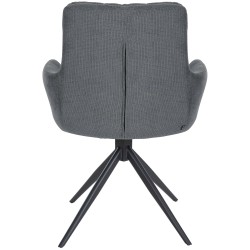 Silla de comedor Vilas, tapizada en tela gris oscuro.