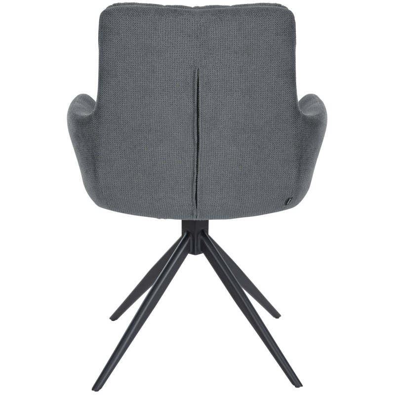 Silla de comedor Vilas, tapizada en tela gris oscuro.