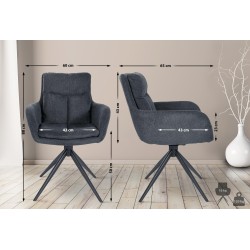 Silla de comedor Vilas, tapizada en tela negra.