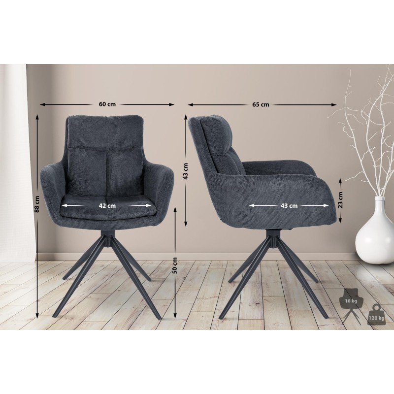 Silla de comedor Vilas, tapizada en tela negra.