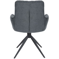 Silla de comedor Vilas, tapizada en tela negra.