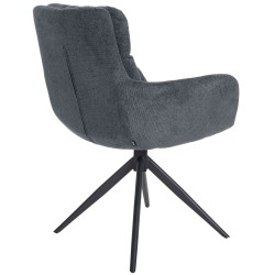 Silla de comedor Vilas, tapizada en tela negra.