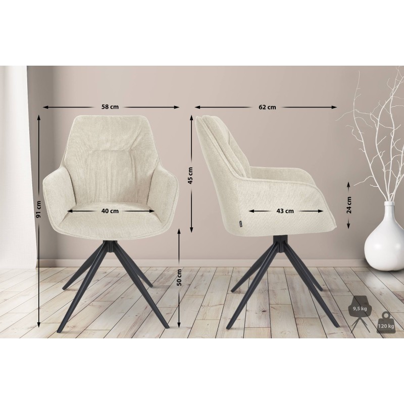 Silla de comedor Jules, tapizada en tela color crema