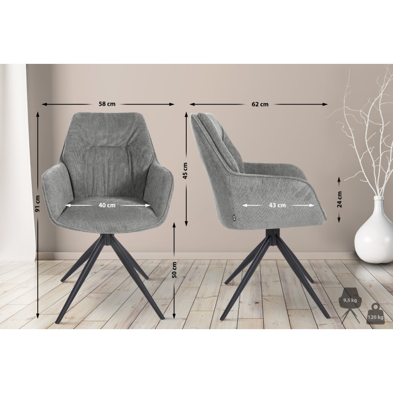 Silla de comedor Jules, tela gris