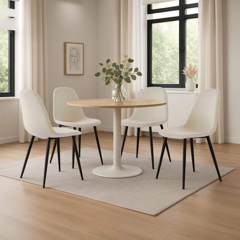 Juego de 4 sillas de comedor Napier en terciopelo color crema