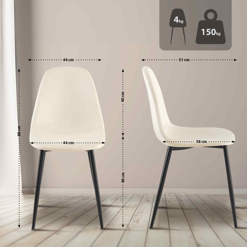 Juego de 4 sillas de comedor Napier en terciopelo color crema