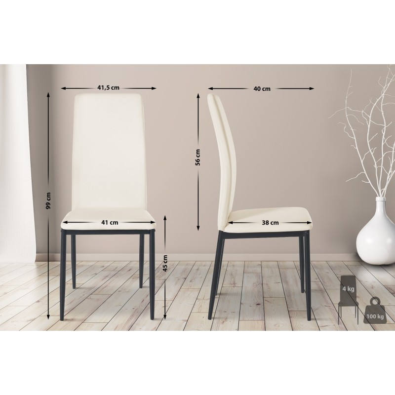 Juego de 6 sillas de comedor Savino, piel sintética, color crema