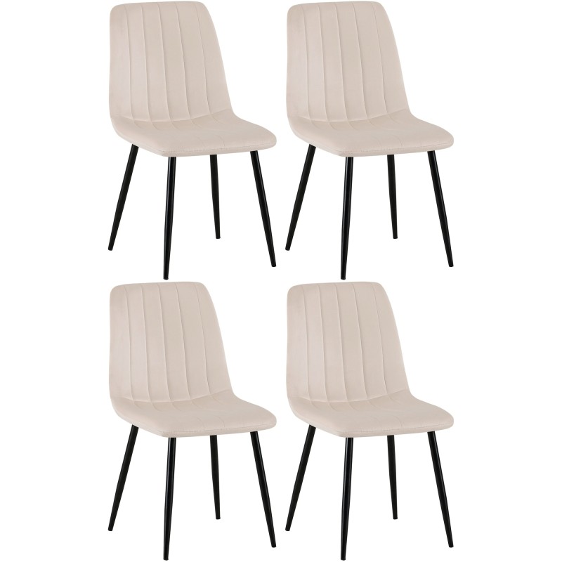 Juego de 4 sillas Dijon de terciopelo color crema