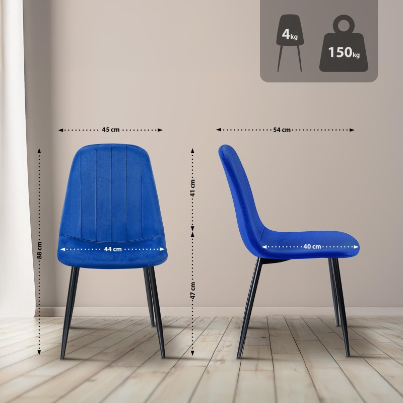 Silla de comedor Baxter, terciopelo, azul