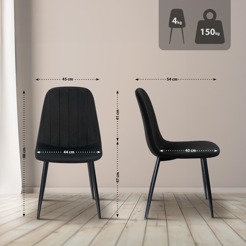 Silla de comedor Baxter, terciopelo, negra