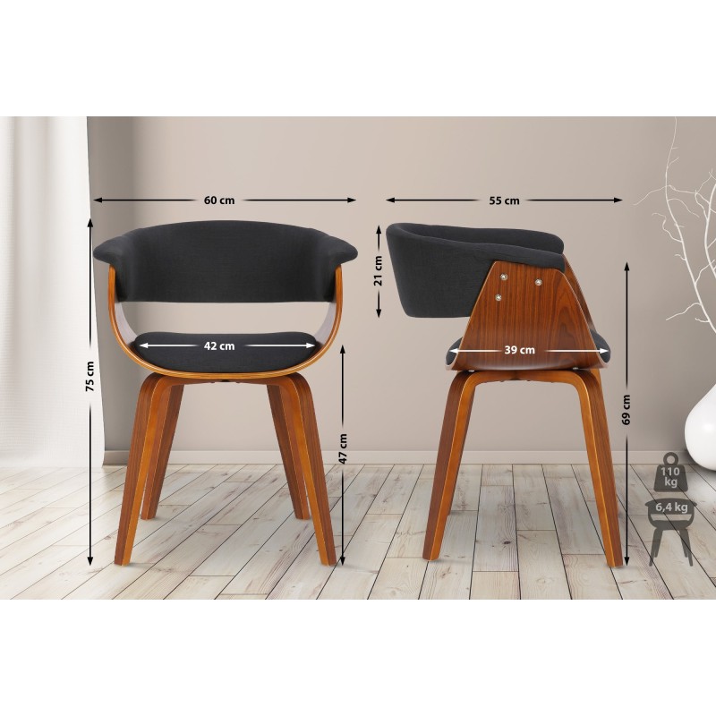 Juego de 2 sillas Bruce, nogal/tela negra