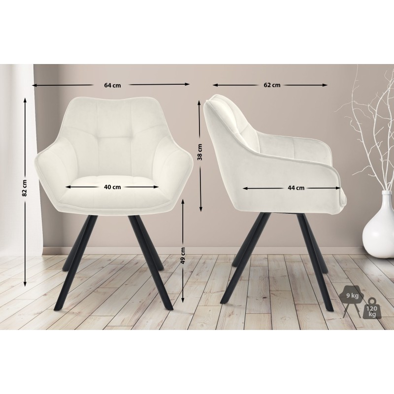 Silla de comedor Scott, terciopelo, color crema