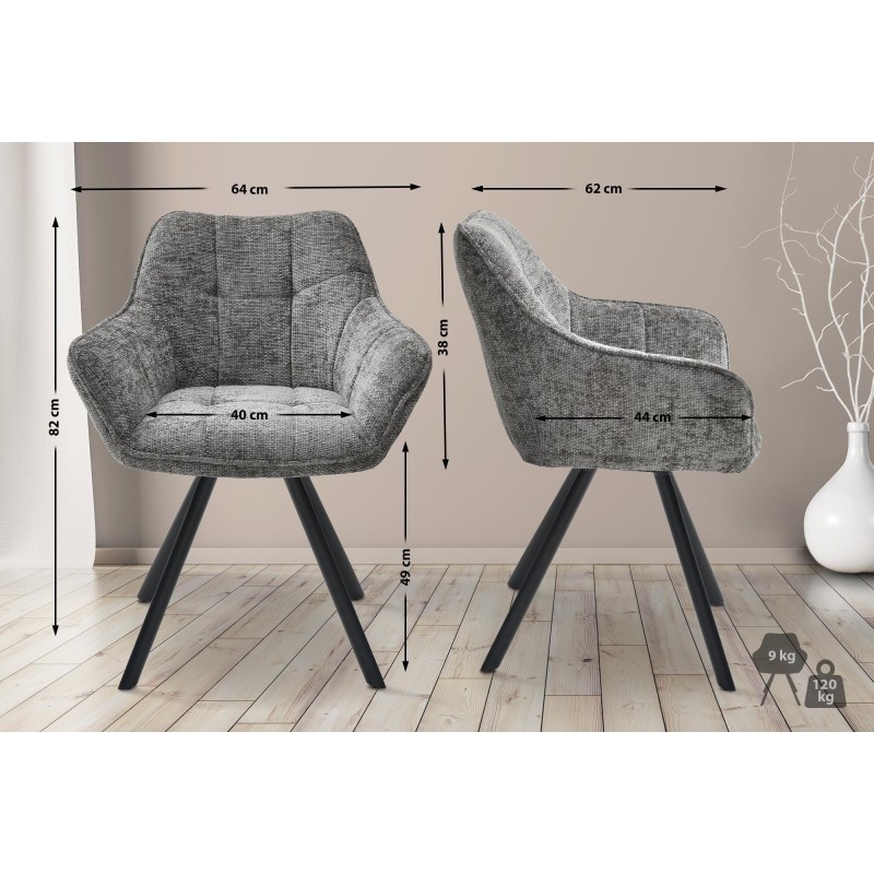 Silla de comedor Scott, tapizada en tela gris oscuro.