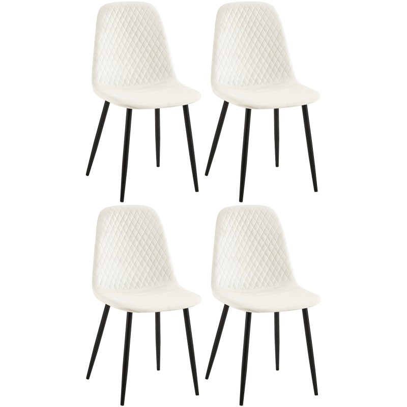 Juego de 4 sillas Giverny en terciopelo blanco crema