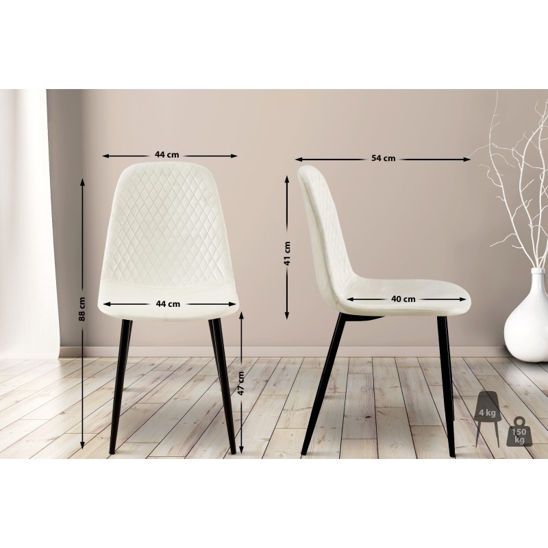 Juego de 4 sillas Giverny en terciopelo blanco crema