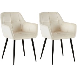Juego de 2 sillas de comedor Emia en terciopelo color crema