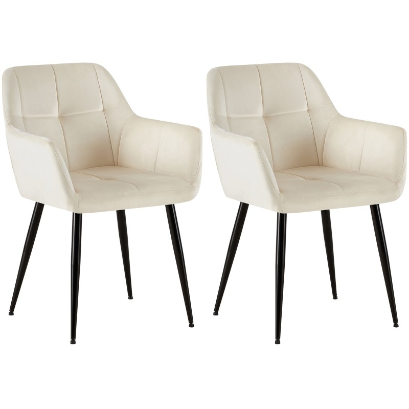 Juego de 2 sillas de comedor Emia en terciopelo color crema