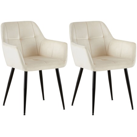 Juego de 2 sillas de comedor Emia en terciopelo color crema