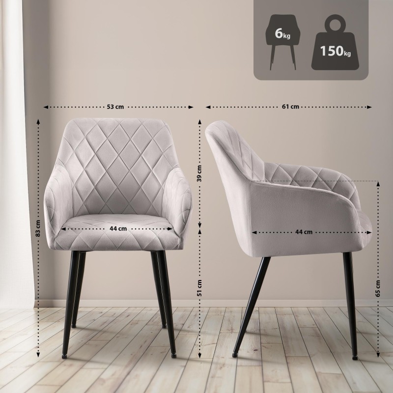 Silla de comedor Monett, terciopelo B, gris