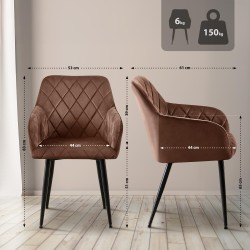 Silla de comedor Monett en terciopelo marrón