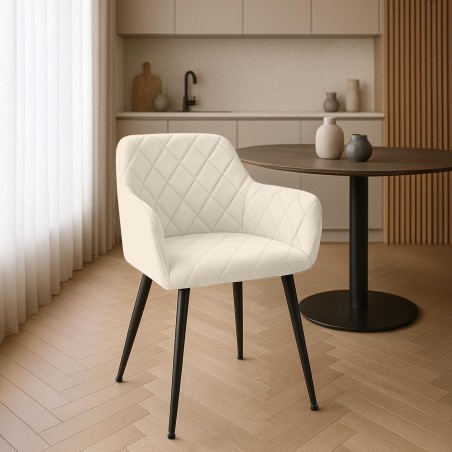 Silla de comedor Monett, terciopelo, B, crema