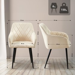 Silla de comedor Monett, terciopelo, B, crema