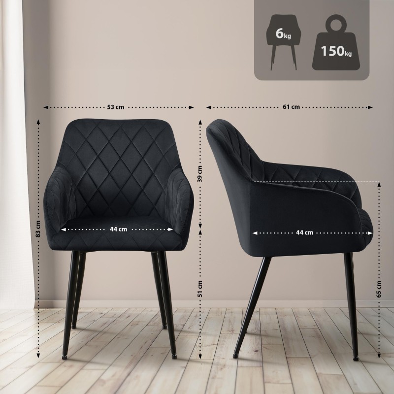 Silla de comedor Monett, terciopelo B, negra